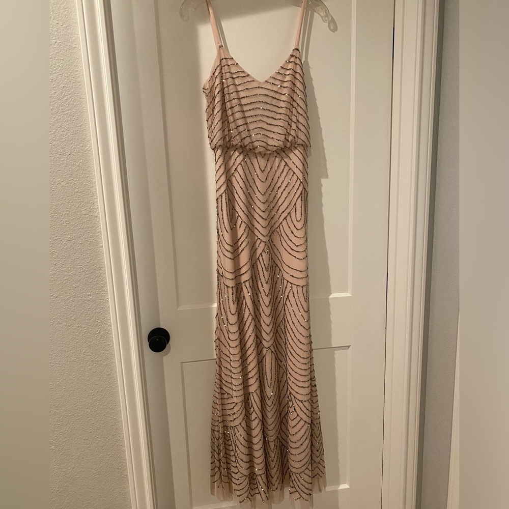 Adrianna Papell Rose Gold Beaded Gown